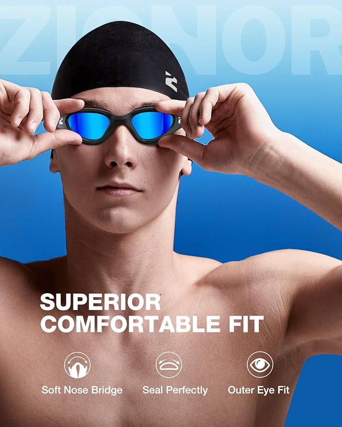 ZIONOR G1 Lite Swim Goggles with Swim Cap Comfortable Anti-fog Swimming Goggles Cap Set for Adult Men Women
