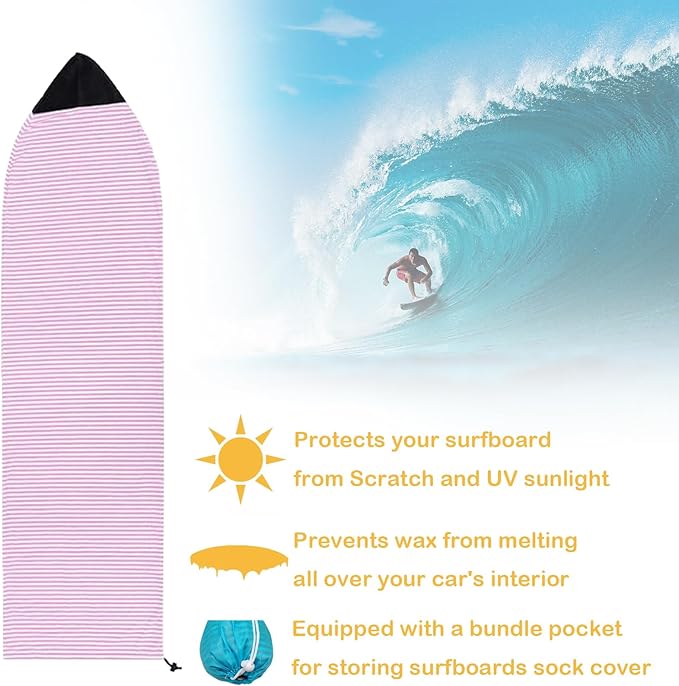 Surf Sock, Surfboard Sock Cover for Longboard Paddleboard Surf Board Sup Paddle Board, 6-8 FT Foot Quick Dry Stretch Surfboard Bag Sleeve with Drawstring Closure