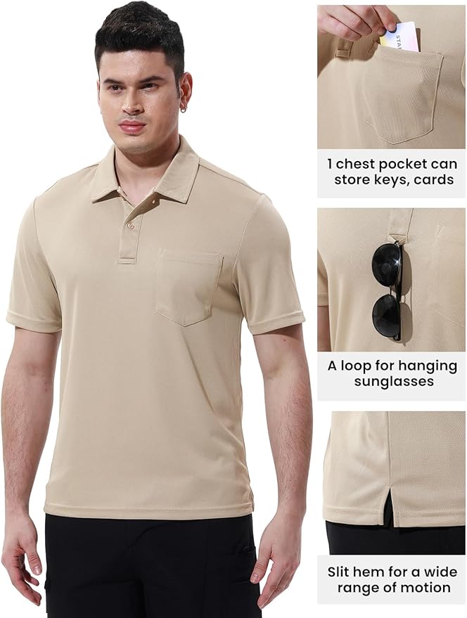 TBMPOY Men's Polo Shirts with Pocket Short Sleeve Quick Dry Casual Sports Outdoor Golf Shirt