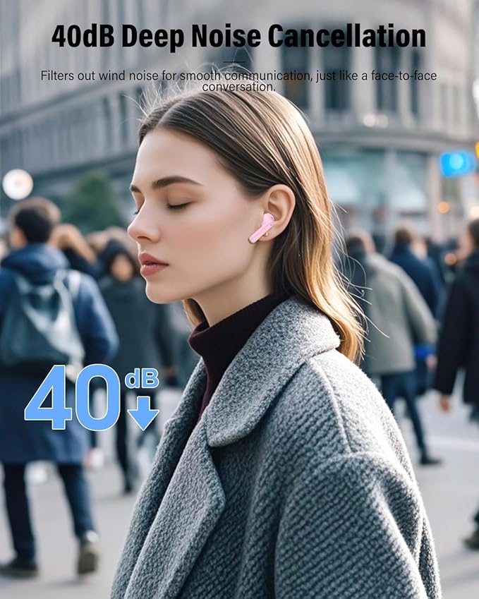 Wireless Earbuds, Bluetooth 5.4 Headphones Bass Stereo, Ear Buds with Noise Cancelling Mic, IP7 Waterproof in Ear Earphones, 36H LED Display Bluetooth Earbuds for Laptop Pad Phones Sports, Pink
