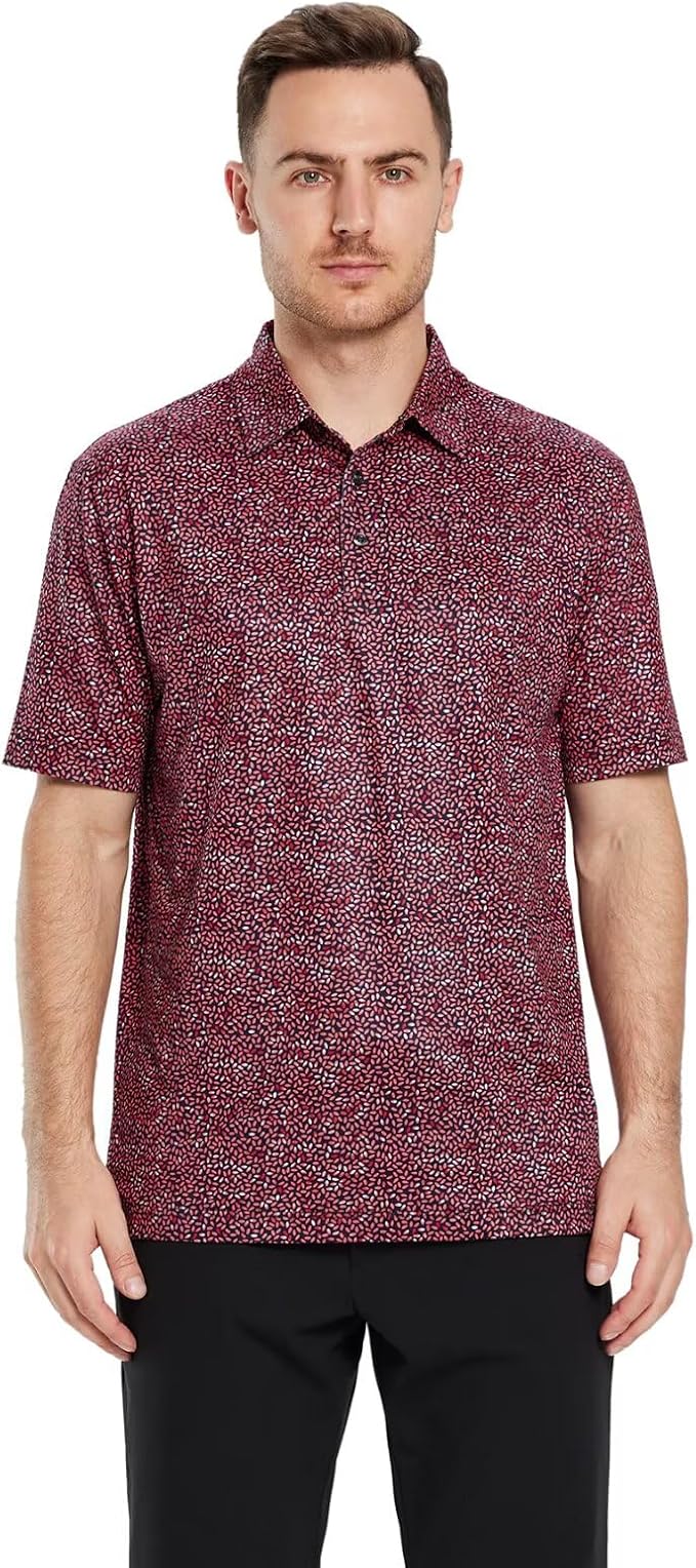 Men's Golf Polo Shirts Short Sleeve Striped Performance Moisture Wicking Dry Fit Golf Shirts for Men