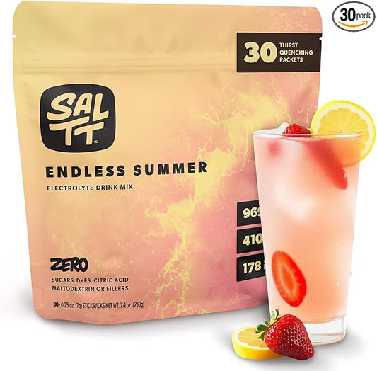 Keto Chow SALTT Electrolytes Powder Packets, Endless Summer (30 Hydration Packets) - Magnesium, Potassium, Sodium, Trace Minerals - Vegan, Sugar Free, Gluten Free - Travel Essentials - Made in USA