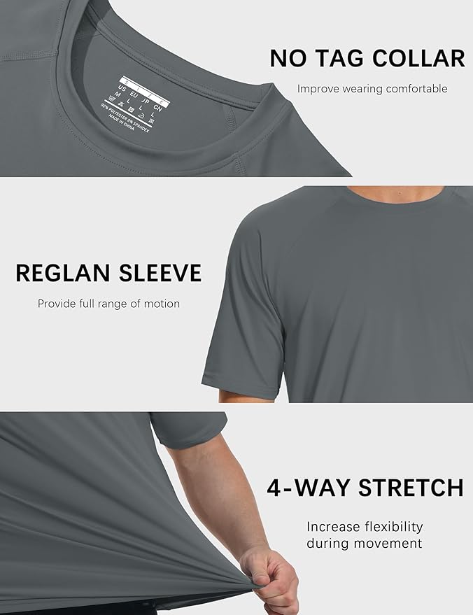MAGCOMSEN Men's Short Sleeve UPF 50+ Sun Protection Shirts Quick Dry Athletic T-Shirt Hiking Running Swimming Rash Guard