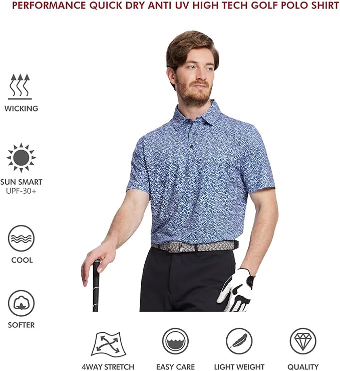 Men's Golf Polo Shirts Short Sleeve Striped Performance Moisture Wicking Dry Fit Golf Shirts for Men