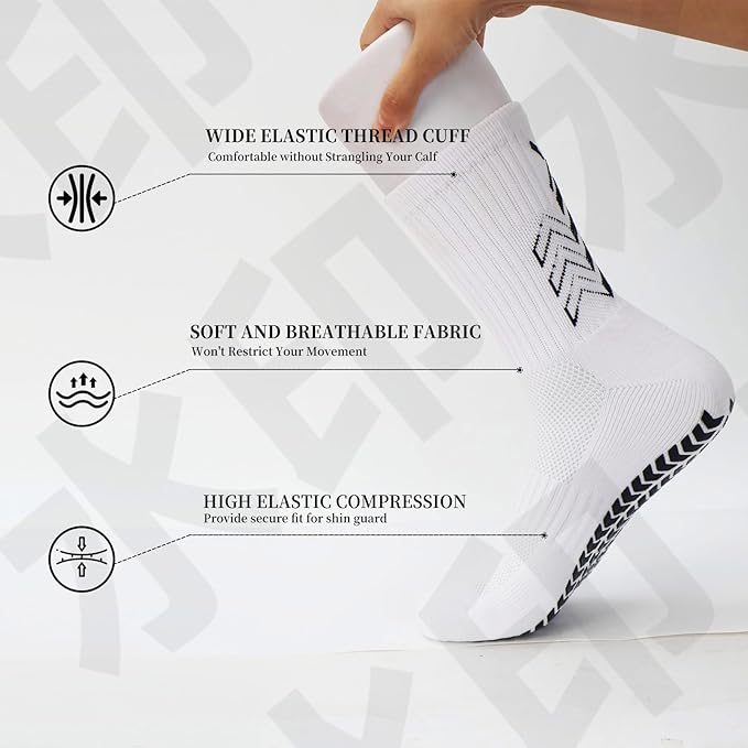 Grip Soccer Socks with Shin Guard Sleeves Non Slip Soccer Leg Sleeve Socks for Men Women Black/White 2 Set