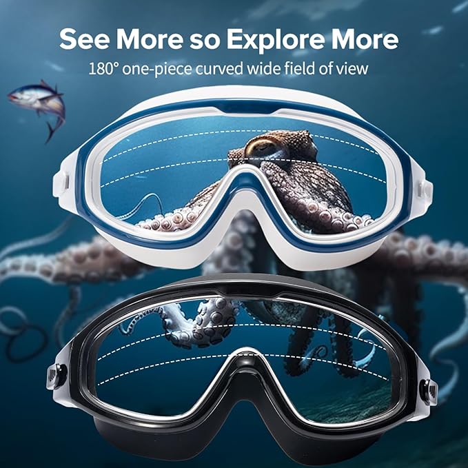 Adult Swimming Goggles,Leak-Proof,Anti-Fog Pool Glasses,Wide View Swim Goggles with Ear Plugs and Nose Clip