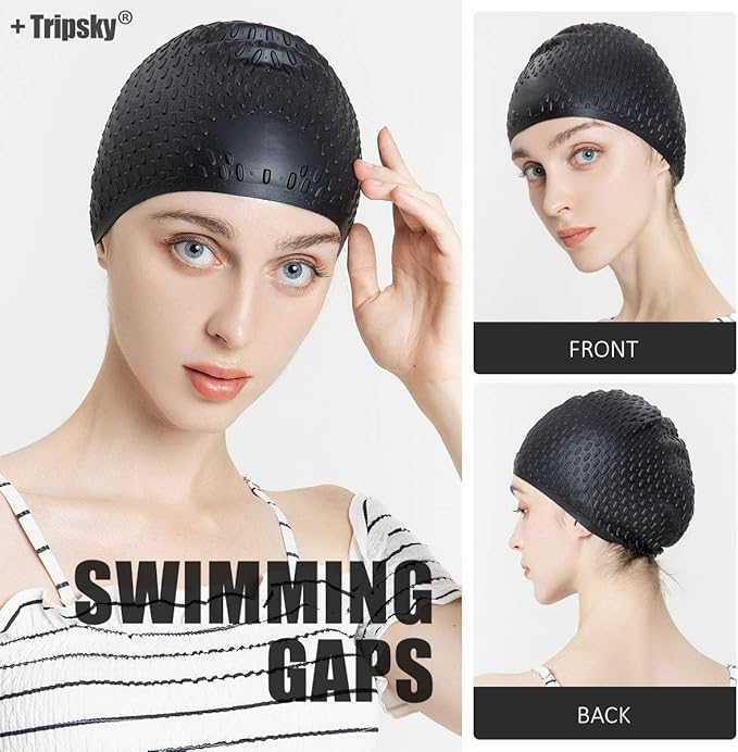 Tripsky Silicone Swim Cap,Comfortable Bathing Cap Ideal for Curly Short Medium Long Hair, Swimming Cap for Women and Men, Shower Caps Keep Hairstyle Unchanged…