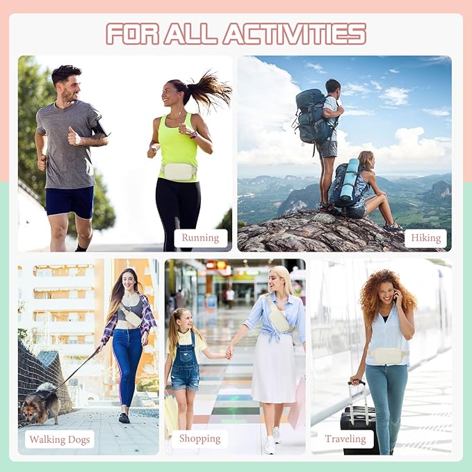 MoKo Fanny Packs for Women Men, Fashion Running Waist Packs, Crossbody Mini Bag Fanny Pack Belt Bag with Adjustable Strap for Running Outdoors Workout Travel Hiking Cycling