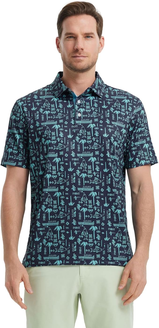 Men's Golf Polo Shirts Short Sleeve Striped Performance Moisture Wicking Dry Fit Golf Shirts for Men