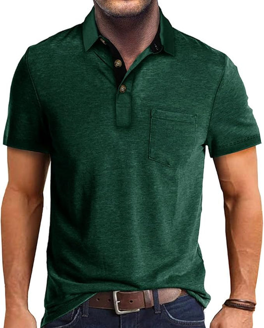 Men's Casual Polo Shirts Classic Button Basic Short Sleeve Shirt Solid Color Cotton Tees Golf Stylish Tops