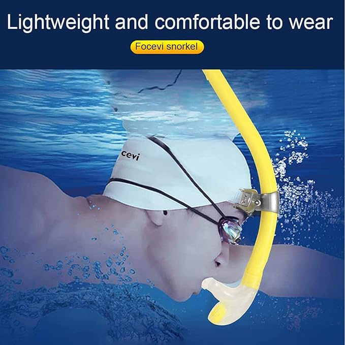 Swim Snorkel for Lap Swimming,Adult Swimmers Snorkeling Gear for Swimming Snorkel Training in Pool and Open Water,Snorkle Center Mount Silicone Mouthpiece One-Way Purge Valve