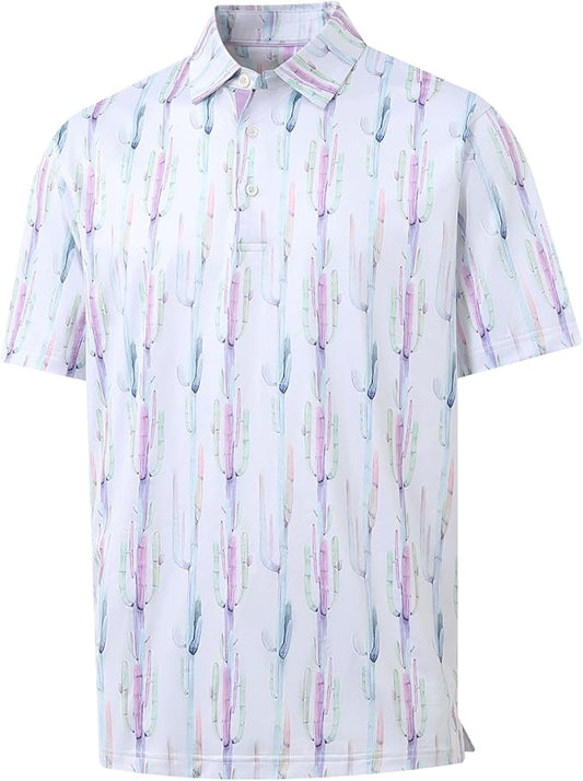 Men's Golf Polo Shirts Short Sleeve Striped Performance Moisture Wicking Dry Fit Golf Shirts for Men