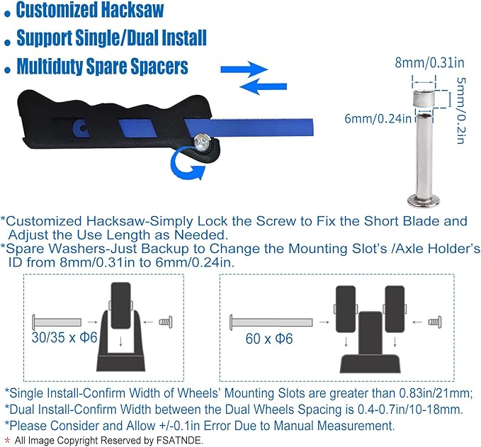 Luggage Suitcase Replacement Wheels Set of 4 PU Bearing Wheels-Install Width 0.8in/21mm with 3 Size Axles and Hacksaw for Trolley Bag Drawbar Box Smooth Rolling Repair(50mm x 18mm)