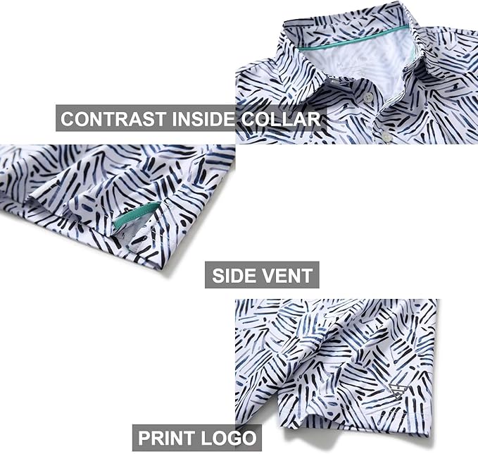 Men's Golf Polo Shirts Short Sleeve Striped Performance Moisture Wicking Dry Fit Golf Shirts for Men