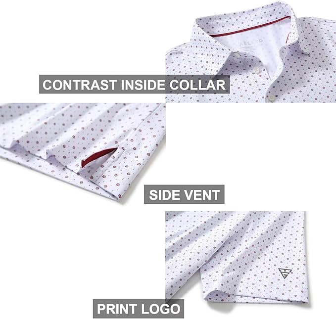 Men's Golf Polo Shirts Short Sleeve Striped Performance Moisture Wicking Dry Fit Golf Shirts for Men