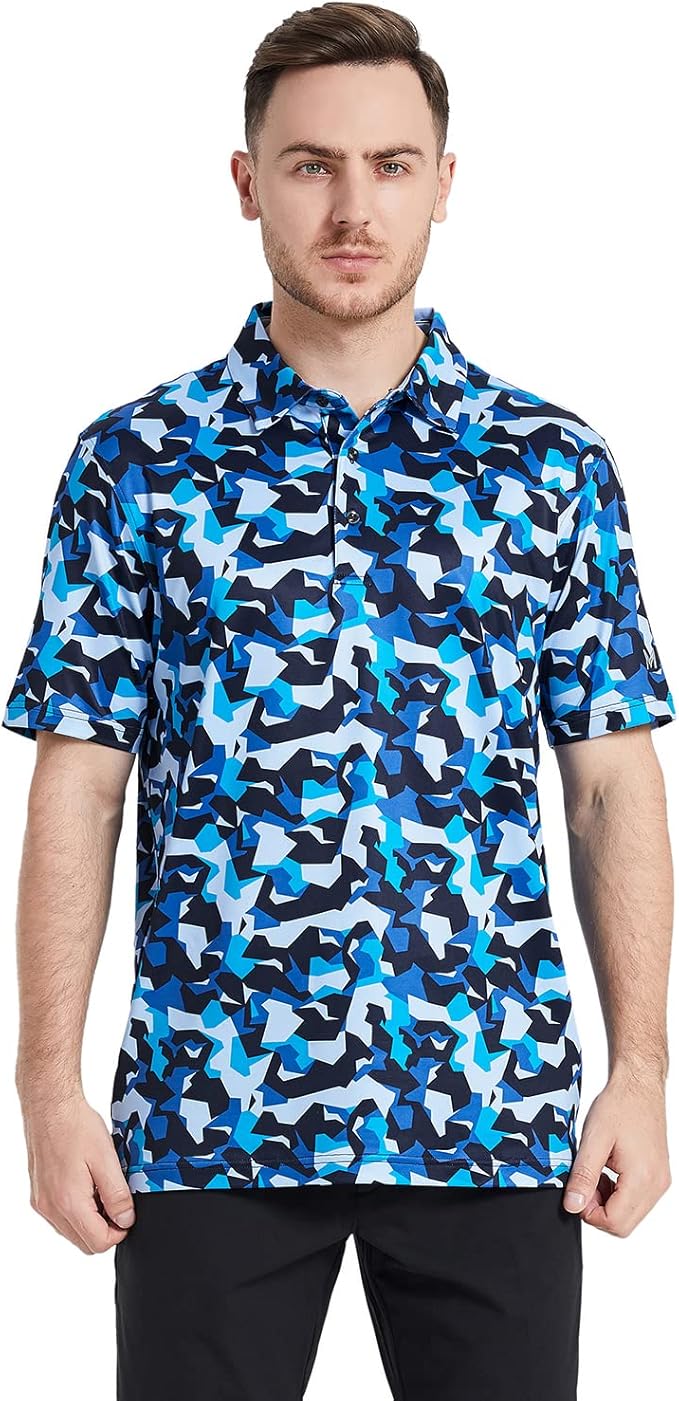 Men's Golf Polo Shirts Short Sleeve Striped Performance Moisture Wicking Dry Fit Golf Shirts for Men