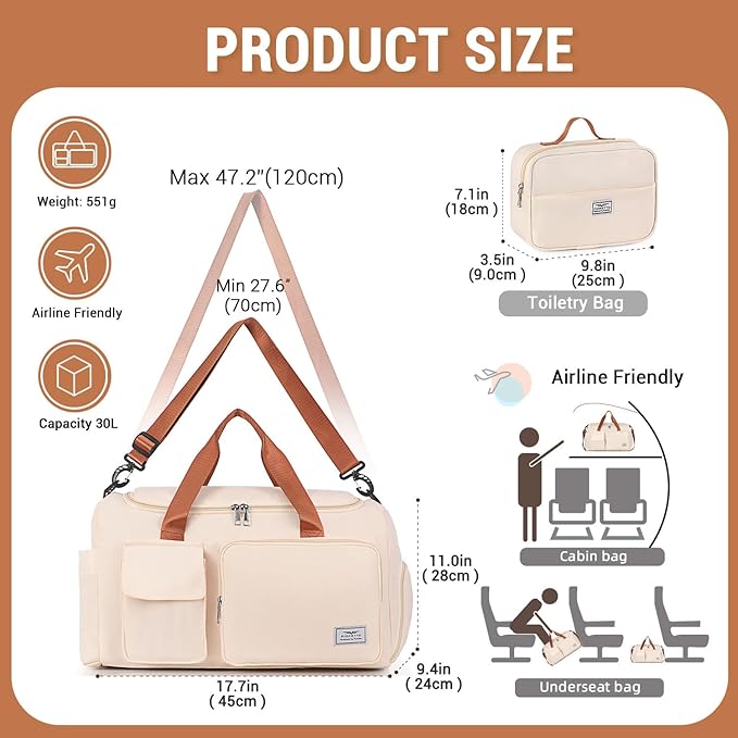 FIORETTO Women's Gym Duffle Bag with Shoes Compartment, 37L Capacity, Ideal for Travel, Gym, Sports, Duffel, Weekender