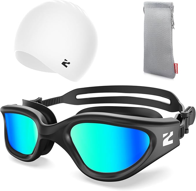 ZIONOR G1 Lite Swim Goggles with Swim Cap Comfortable Anti-fog Swimming Goggles Cap Set for Adult Men Women