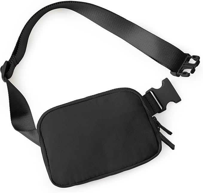 ODODOS Unisex Mini Belt Bag with Adjustable Strap Small Fanny Pack for Workout Running Traveling Hiking, Elegant Black