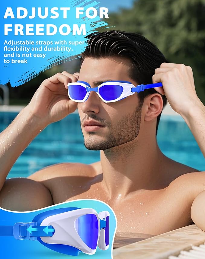 Swim Goggles, Unisex Adult Swimming Goggles Anti Fog Anti UV No Leakage Wide View for Men Women Youth