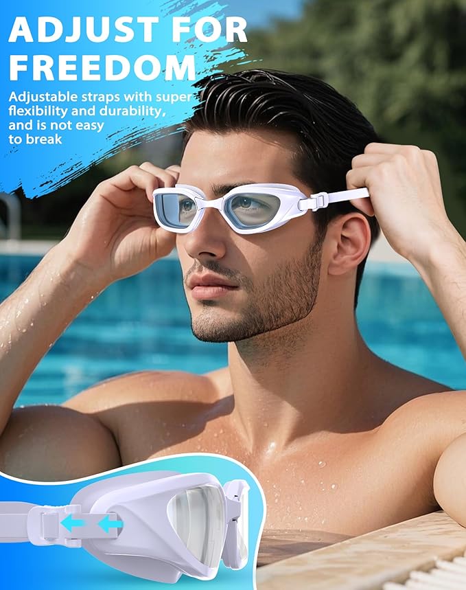 Swim Goggles, Unisex Adult Swimming Goggles Anti Fog Anti UV No Leakage Wide View for Men Women Youth