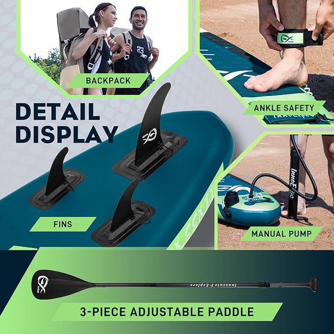InnoExpo 11' Inflatable Stand Up Paddle Boards with Premium Accessories, Wide Stable SUP Paddle Board Design, Non-Slip Comfort Deck for Youth & Adults
