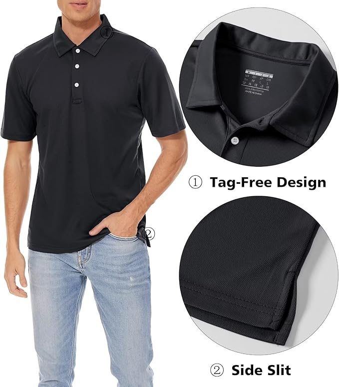 MAGCOMSEN Men's Polo Shirts 3 Buttons Casual Work T Shirts Quick Dry Short Sleeve Golf Shirt Pique Jersey Outdoor Performance