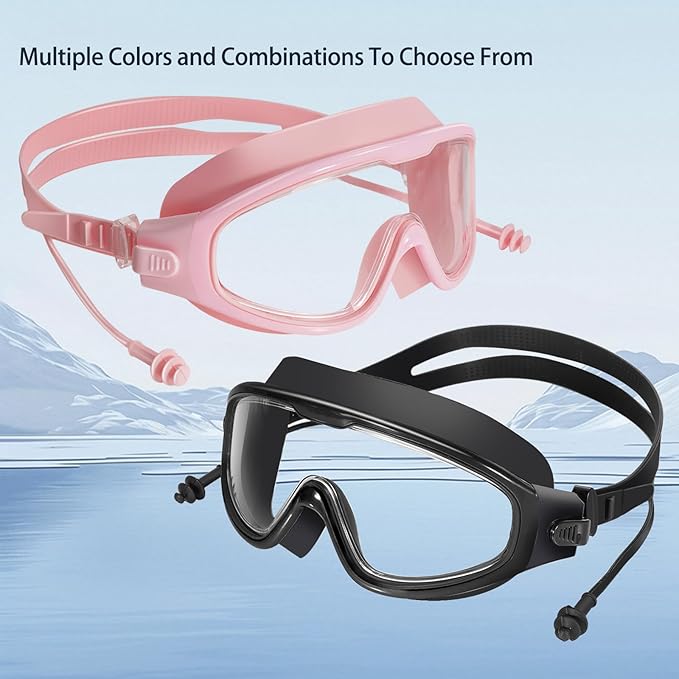 Adult Swimming Goggles,Leak-Proof,Anti-Fog Pool Glasses,Wide View Swim Goggles with Ear Plugs and Nose Clip
