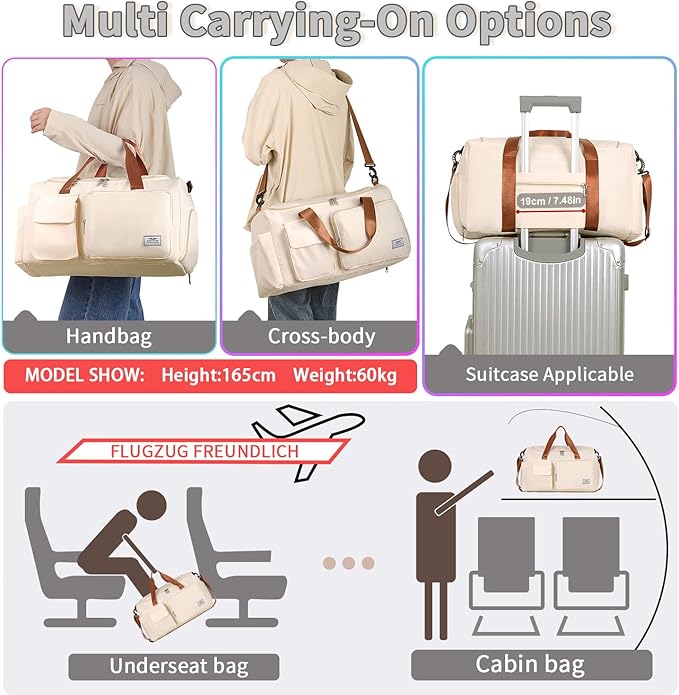 FIORETTO Women's Gym Duffle Bag with Shoes Compartment, 37L Capacity, Ideal for Travel, Gym, Sports, Duffel, Weekender