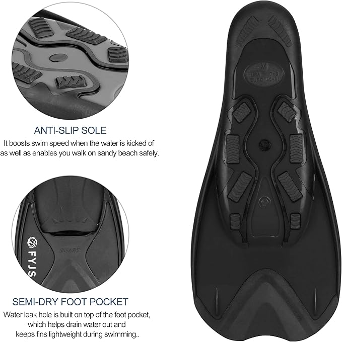 FYJS Short Swim Fins with Comfortable Full Foot Pocket Travel-Size for Snorkeling and Scuba Diving