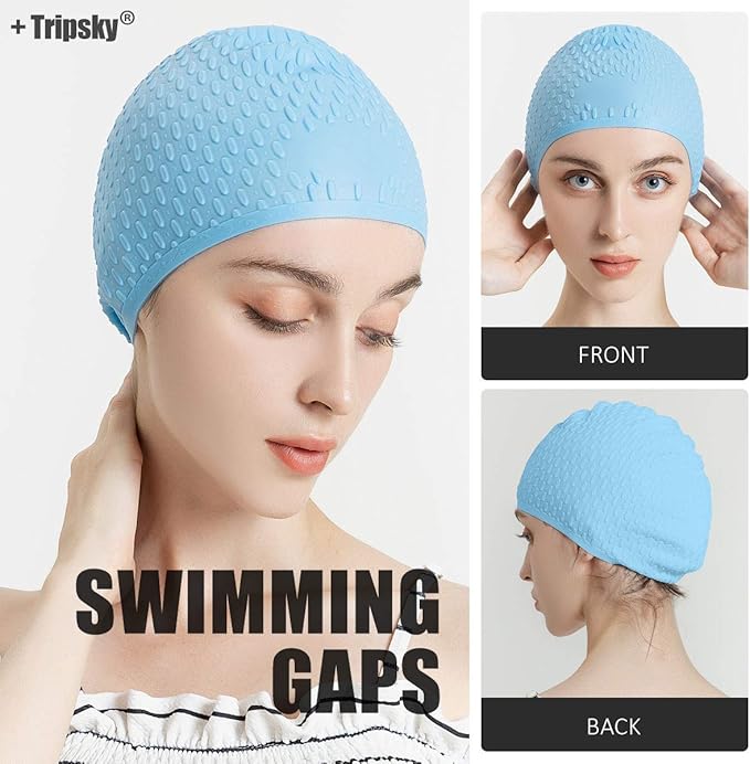 Tripsky Silicone Swim Cap,Comfortable Bathing Cap Ideal for Curly Short Medium Long Hair, Swimming Cap for Women and Men, Shower Caps Keep Hairstyle Unchanged…