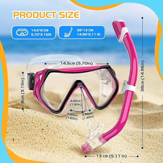Snorkeling Gear, Dry Snorkel Set180° Panoramic Wide View,Anti-Fog Scuba Diving Mask, Professional Snorkeling Gear for Free Breathing, Swimming, Diving
