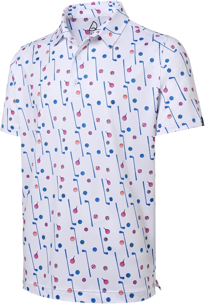 DEOLAX Mens Polo Shirts Fashion Print Mens Golf Shirt Dry Fit Mens Golf Polo Short Sleeve Quick Dry Funny Golf Shirt for Men