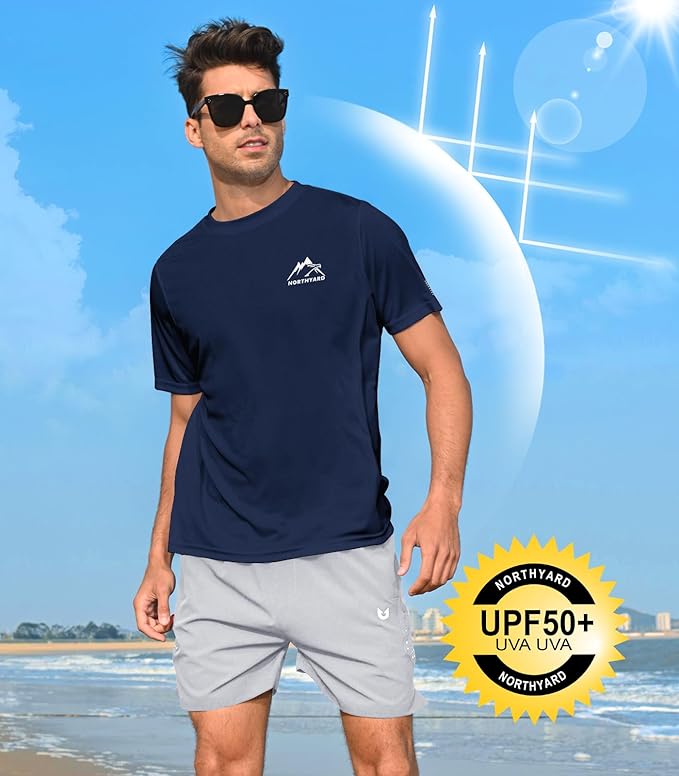 NORTHYARD Men's UPF 50+ Sun Protection Shirts Swim SPF UV Quick Dry Short Sleeve T-Shirts for Athletic Fishing Rash Guard