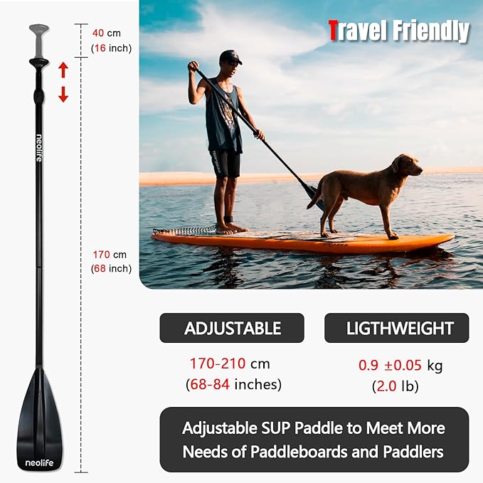 SUP Paddleboard Paddle with Aluminum Shaft and Nylon Blade, Lightweight Stand Up Paddle Board Oars, Adjustable170-210 cm/68-84 inch