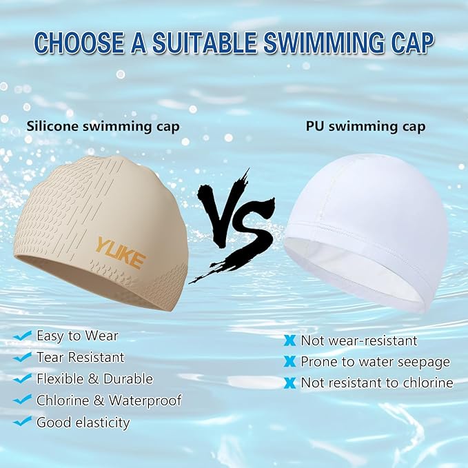 Silicone Swim Cap for Long Hair Adults Women Men, Waterproof Stretchy Swimming Caps, Durable Tear Resistant Bathing Cap