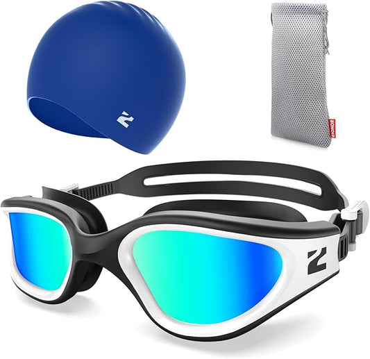 ZIONOR G1 Lite Swim Goggles with Swim Cap Comfortable Anti-fog Swimming Goggles Cap Set for Adult Men Women