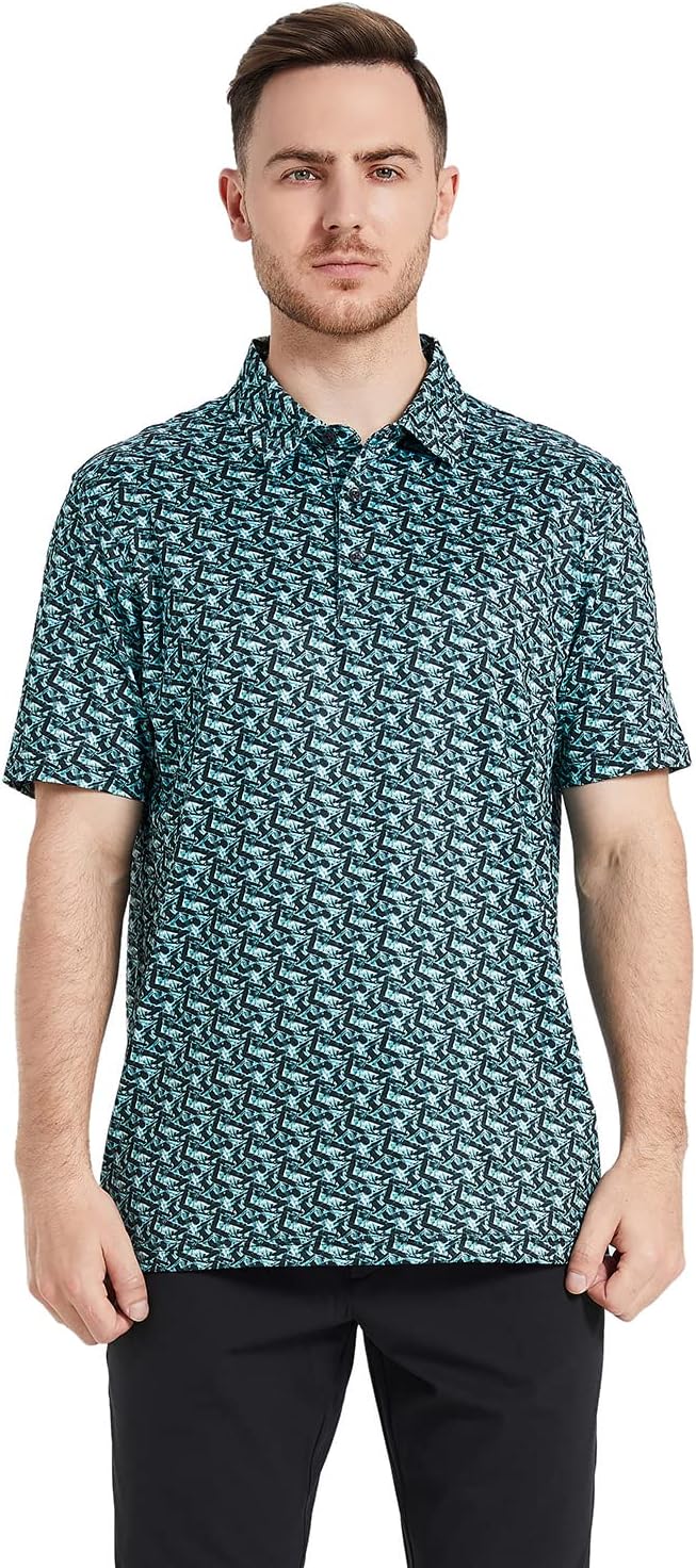 Men's Golf Polo Shirts Short Sleeve Striped Performance Moisture Wicking Dry Fit Golf Shirts for Men