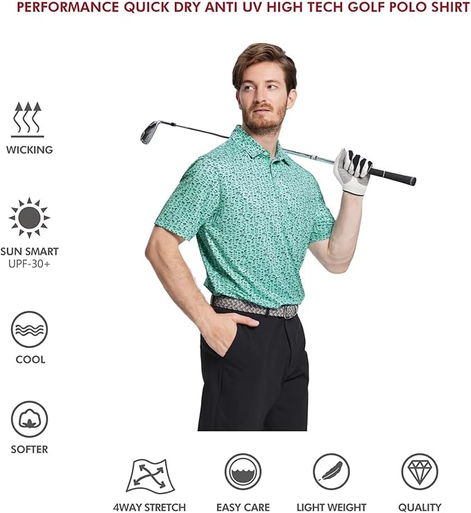 Men's Golf Polo Shirts Short Sleeve Striped Performance Moisture Wicking Dry Fit Golf Shirts for Men