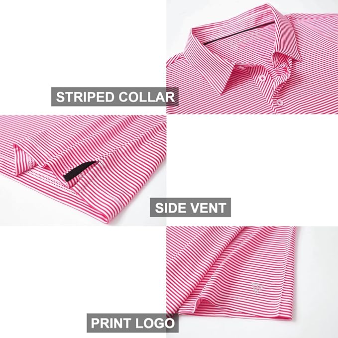 Men's Golf Polo Shirts Short Sleeve Striped Performance Moisture Wicking Dry Fit Golf Shirts for Men