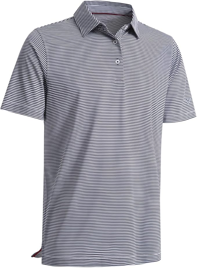 Men's Golf Polo Shirts Short Sleeve Striped Performance Moisture Wicking Dry Fit Golf Shirts for Men