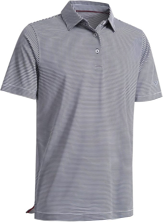 Men's Golf Polo Shirts Short Sleeve Striped Performance Moisture Wicking Dry Fit Golf Shirts for Men