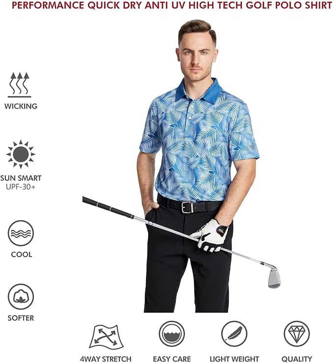 Men's Golf Polo Shirts Short Sleeve Striped Performance Moisture Wicking Dry Fit Golf Shirts for Men