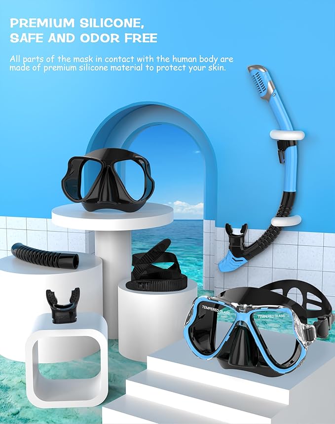 Greatever Dry Snorkel Set,Panoramic Wide View,Anti-Fog Scuba Diving Mask,Professional Snorkeling Gear