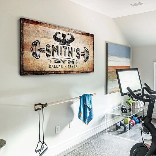 TAILORED CANVASES Personalized Gym Sign Wall Art Decor - Motivational Canvas s for Home Gym, Workout Room, Garage, Fitness Center - Workout Inspirational Posters - Gym Name on Rustic Copper, 48x24in