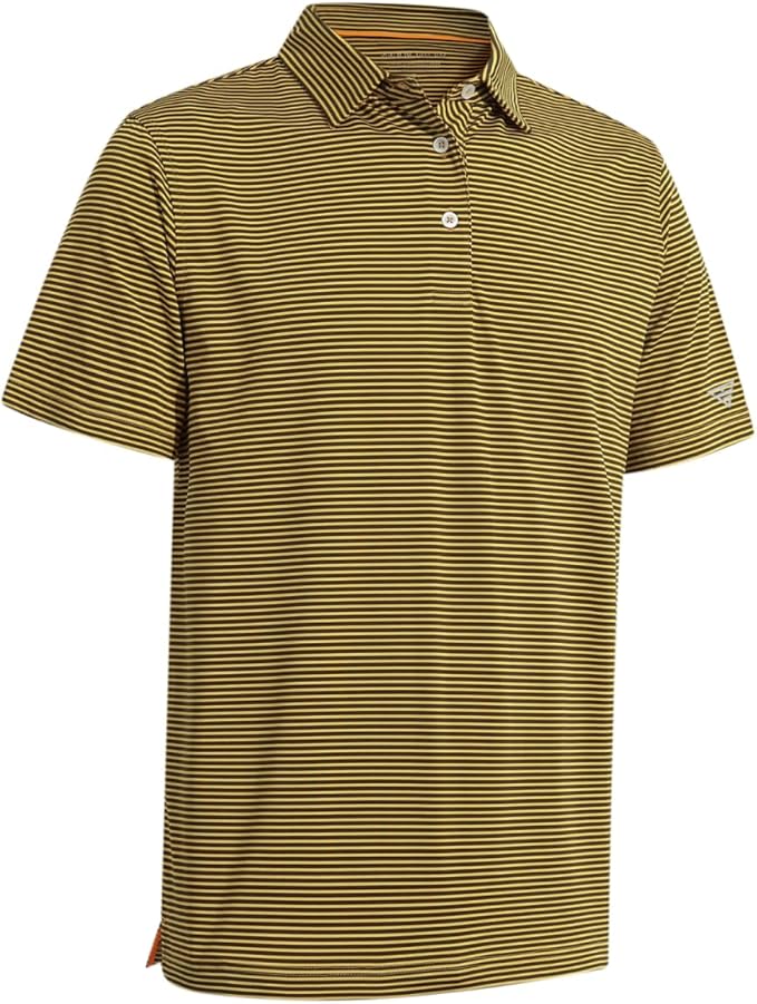 Men's Golf Polo Shirts Short Sleeve Striped Performance Moisture Wicking Dry Fit Golf Shirts for Men