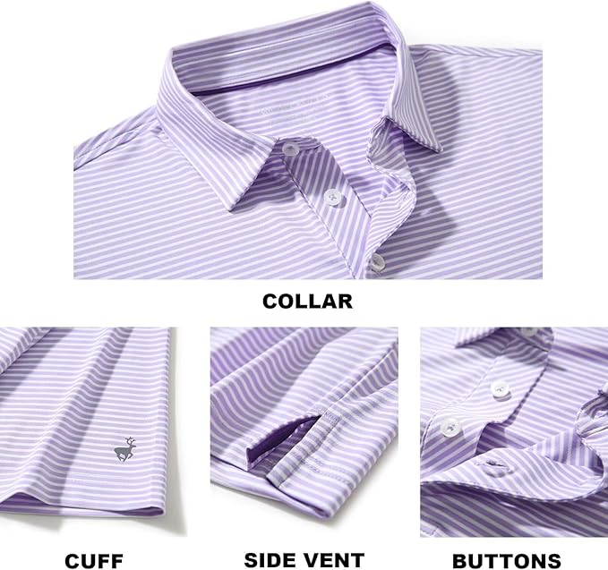 Mens Golf Shirt Moisture Wicking Dry Fit Performance Sport Short Sleeve Striped Golf Polo Shirts for Men