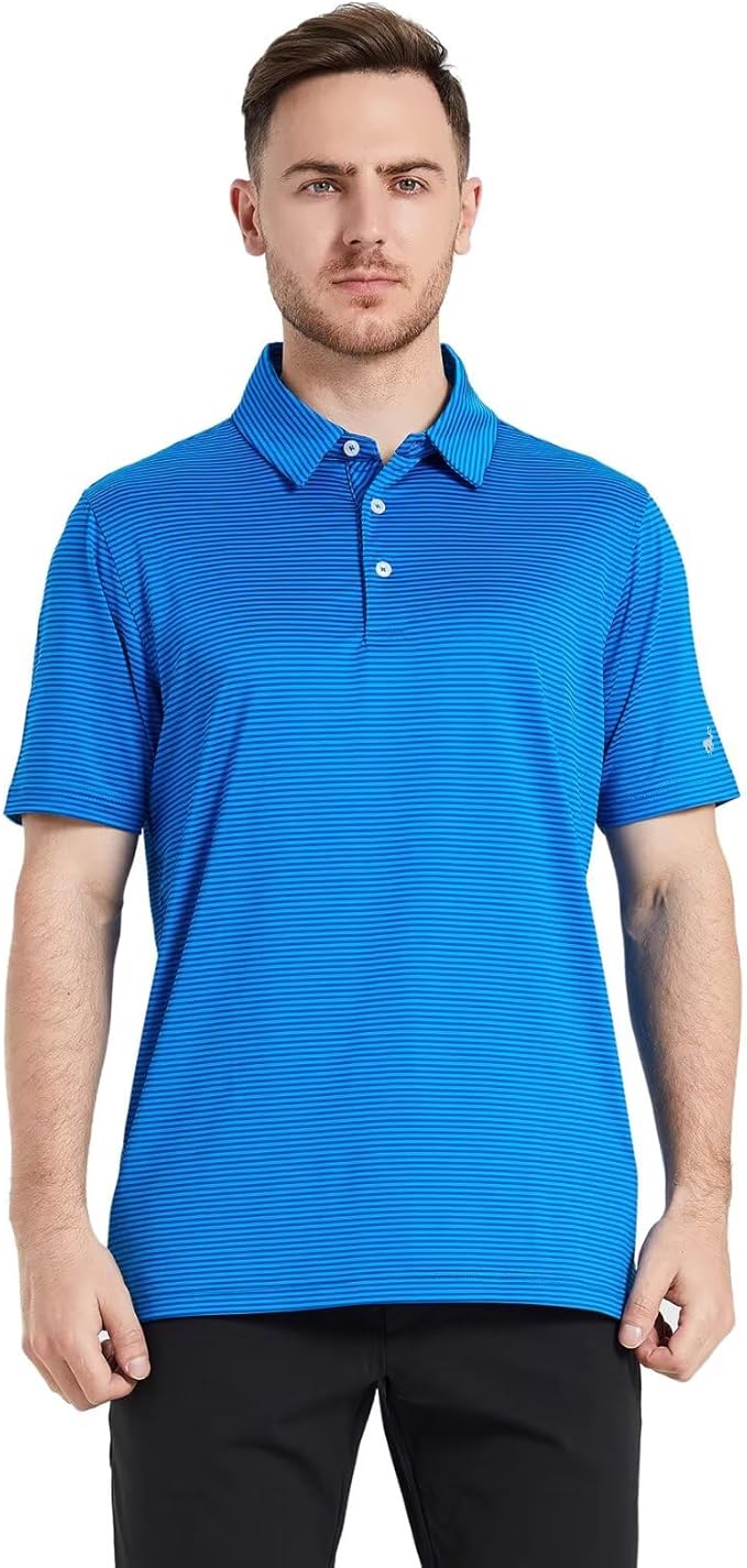 Mens Golf Shirt Moisture Wicking Dry Fit Performance Sport Short Sleeve Striped Golf Polo Shirts for Men