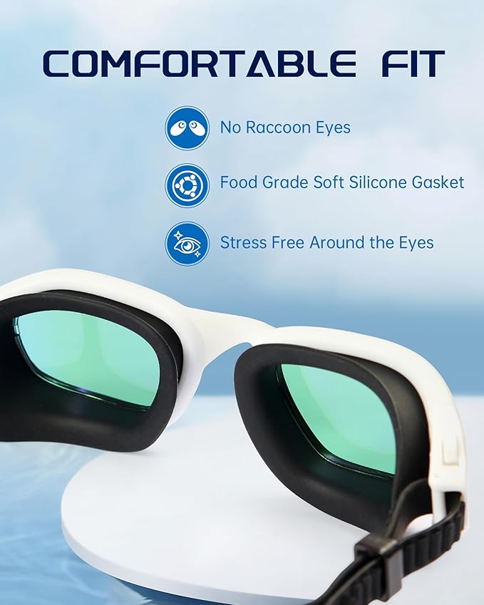 Swim Goggles, Goggles Adult with Swimming Cap, Nose Clip & Ear Plugs, UV Protection Anti-Fog Lens and Case for Adult