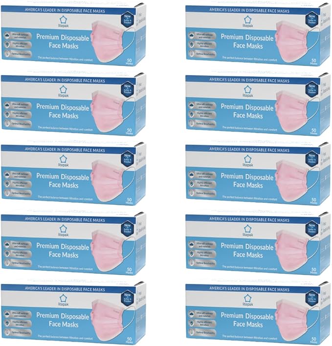 Litepak 500pcs Premium Disposable Face Mask SOFT 3ply Nose Wire